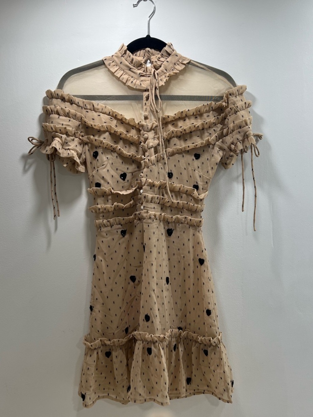 NBD The Cherry Pie Mini Dress Beige Polka Dot Ruffle Mini Dress